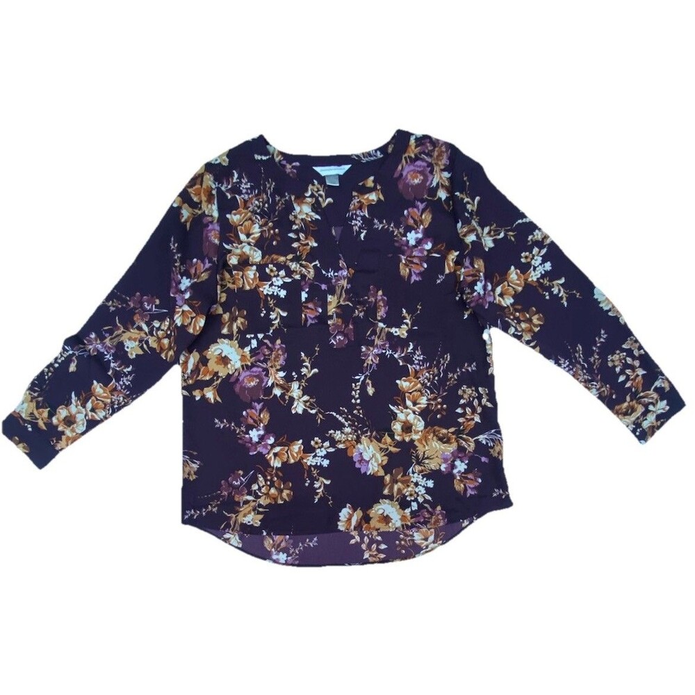 Christopher & Banks Women’s Burgundy Floral Blouse Large Long Sleeve Boho Top